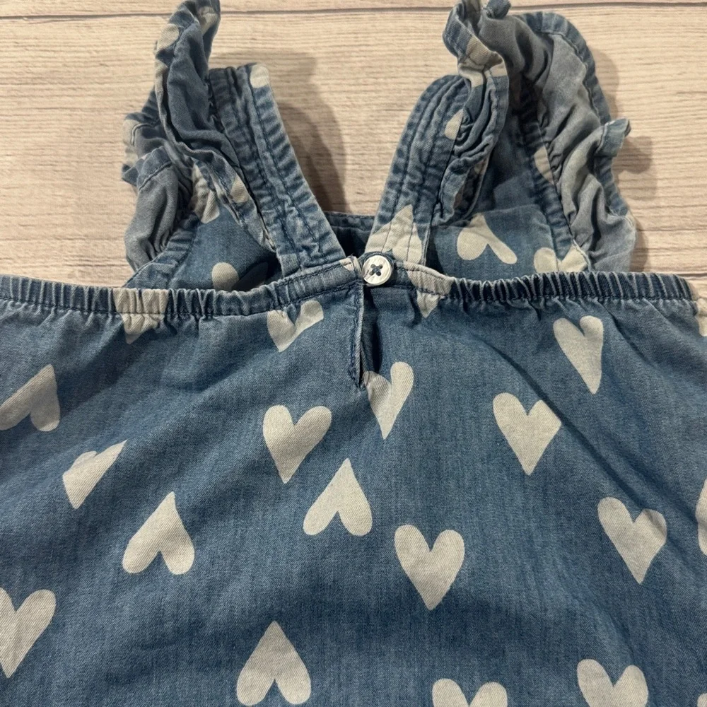 Carter's Baby Girls Blue Chambray Heart Print Romper